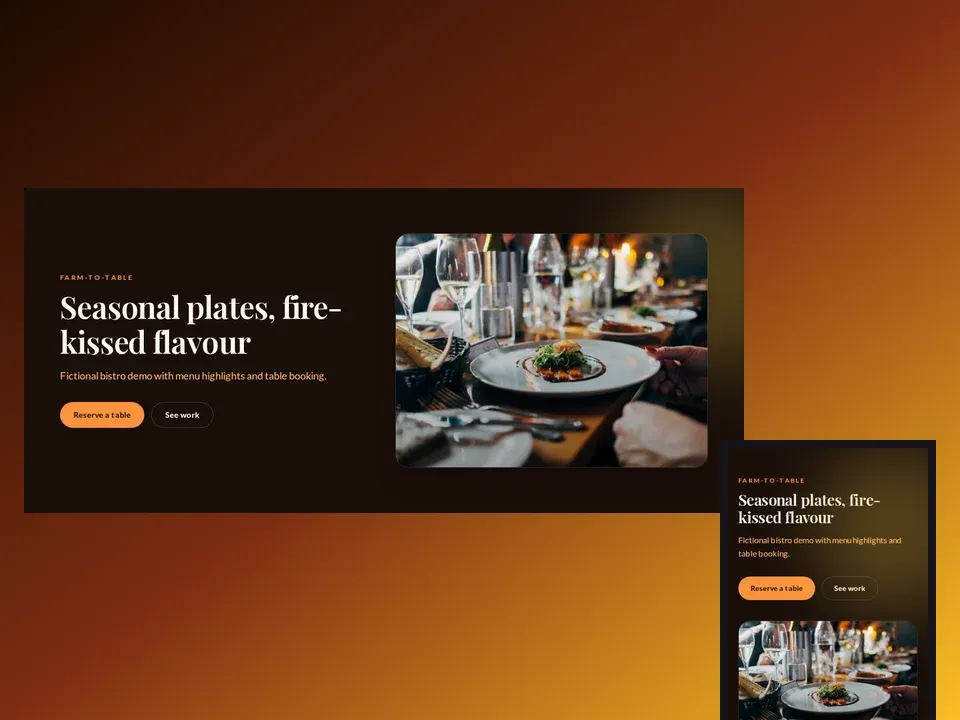 Ember and Vine restaurant web template collage preview by ENZORA