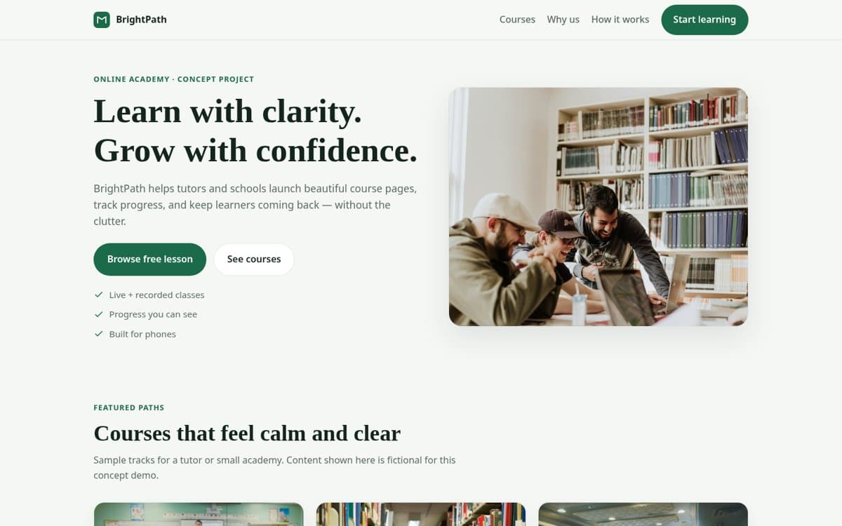 BrightPath Academy concept website design by ENZORA